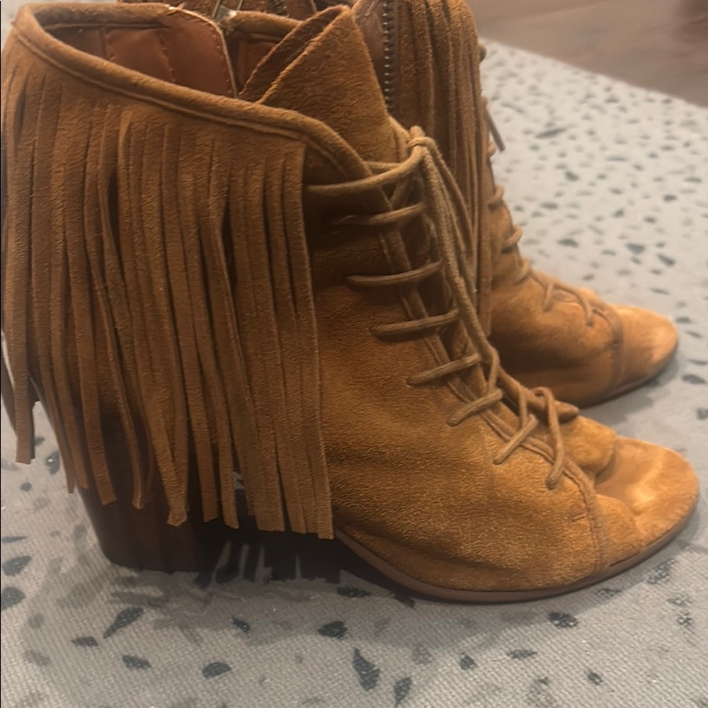 Fringed Tan Suede Ankle Boots